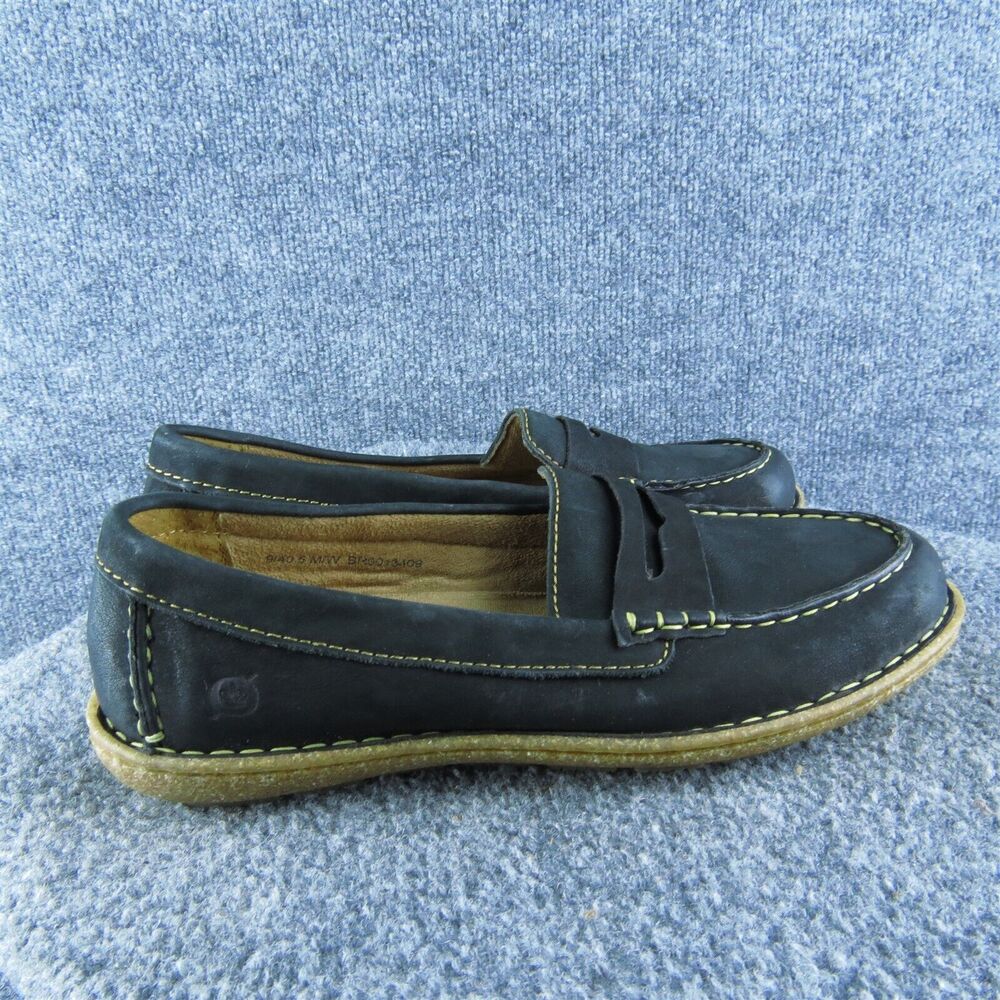 Born Black Leather Loafers with Tan Stitching - Picture 4 of 6